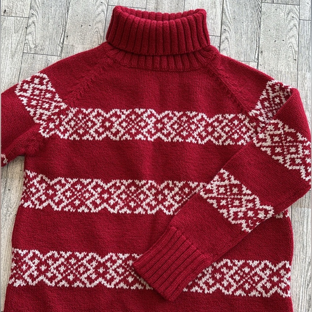 Gap‎ Red Sweater Fair Isle Winter turtleneck Snowflakes kids 5-6